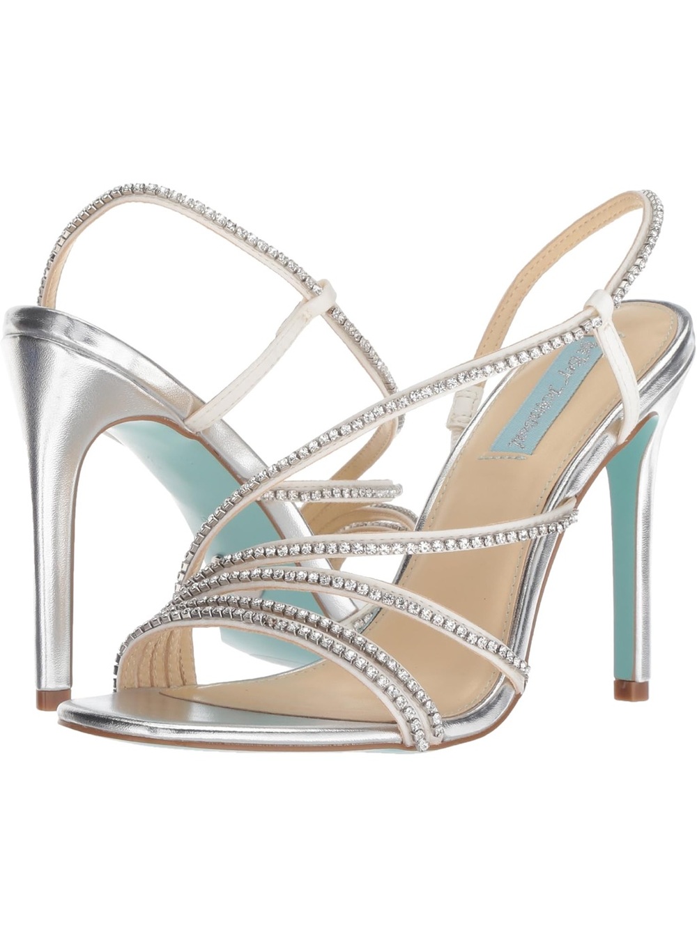 NIB Blue by Betsey Johnson Aces Silver Heeled Sandal